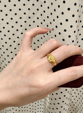 S925纯银金色梅花戒指女