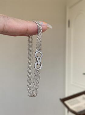 S925纯银金色点钻盘扣珠珠手链女