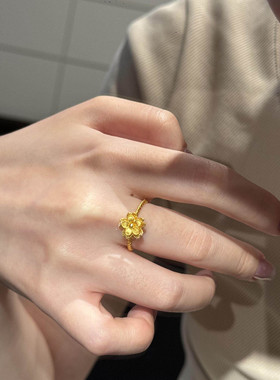 S925纯银小金花戒指女