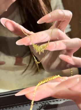 S925纯银金色碎碎冰音符项链女