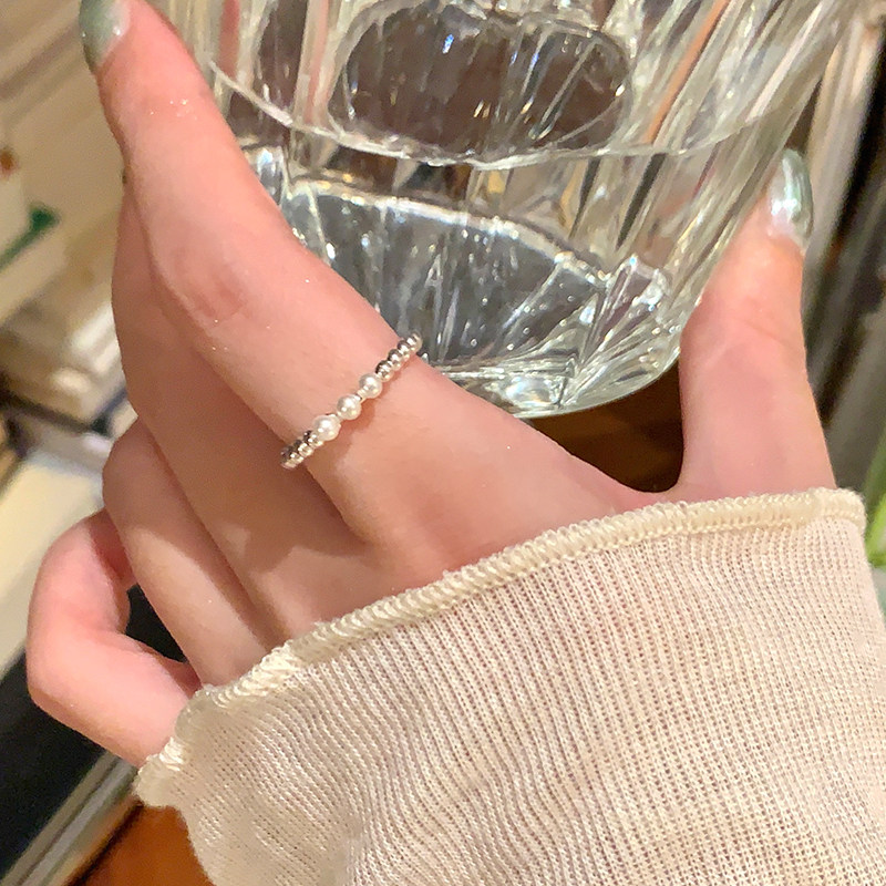Korean sweet cat-eye bow pearl ring, gentle temperament index finger ring, high-end and versatile stacking ring