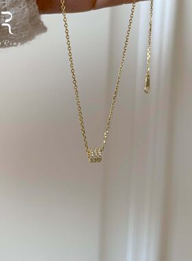 S925纯银金色满钻路路通项链女