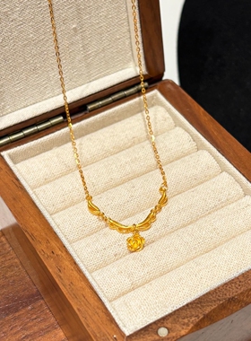 s925纯银金色花边玫瑰项链女