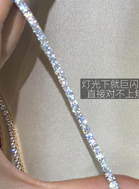 S925纯银色爆闪满钻网球手链女