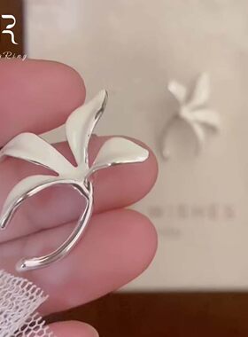 S925纯银白色珐琅玉兰花耳钉女
