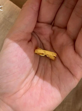 S925纯银金色双环交叉戒指女