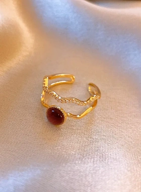 时尚设计麦穗珍珠开口戒指韩国金属风食指戒个性潮流百搭手饰