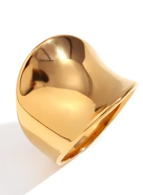 欧美时尚简约小众大光面凹凸面食指戒指不锈钢镀18k金个性指环女