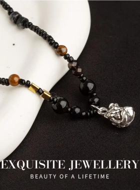 新中式国潮醒狮串珠项链女复古轻奢锁骨链小众设计个性民族风配饰