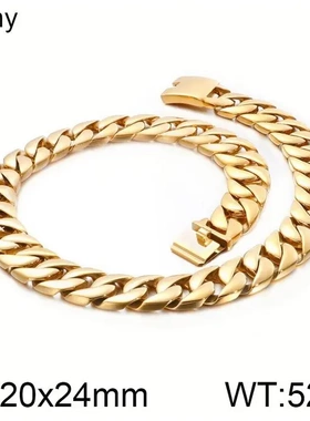 欧美钛钢24mm古巴链潮男项链 时尚霸气不锈钢朋克宽粗项链