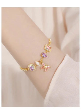 超闪紫色锆石手链女在逃公主甜美精致高颜值手饰