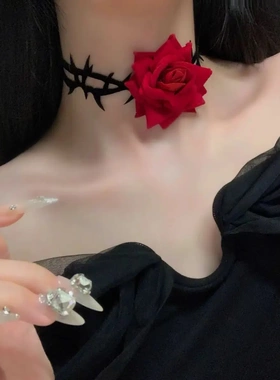 红玫瑰花发箍洛丽塔os发饰哥特新娘花环lolita暗黑系头饰万圣节