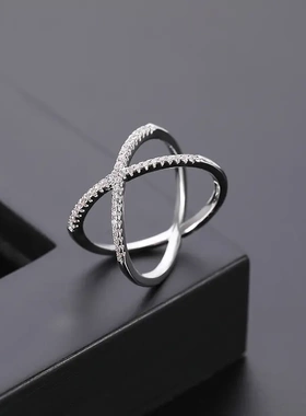 欧美时尚个性另类经典交叉网红设计微镶网络爆款戒指饰品