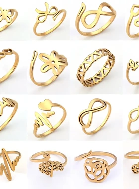 源头直售不锈钢饰品钛钢切割镂空戒指 心电图六字箴言