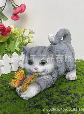 太阳能树脂灯户外树脂工艺品花园雕像猫咪装饰庭院灯花园摆件