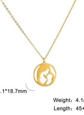 百搭设计感镂空圆环妈妈怀抱宝宝温馨场景吊坠钛钢女生项链