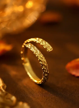 s925银肌理感小众交叉戒指女韩版时尚感开口可调节指环指戒