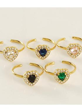 欧美IN风钛钢双层镶钻指环女18K不锈钢活口可调节戒指锆石戒指女