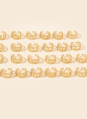 热销 复古风不锈钢油压立体26个字母金色钛钢戒指 开口可调节