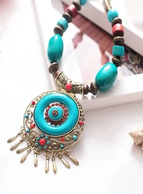 欧美复古民族风毛衣链海边度假项链女波西米亚风沙滩长裙配饰配件