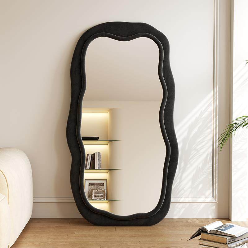 创意全身镜家用落地镜轻奢异形波浪穿衣镜网红客厅黑色试衣镜,淘宝优惠券,粉丝福利购,淘宝优惠卷