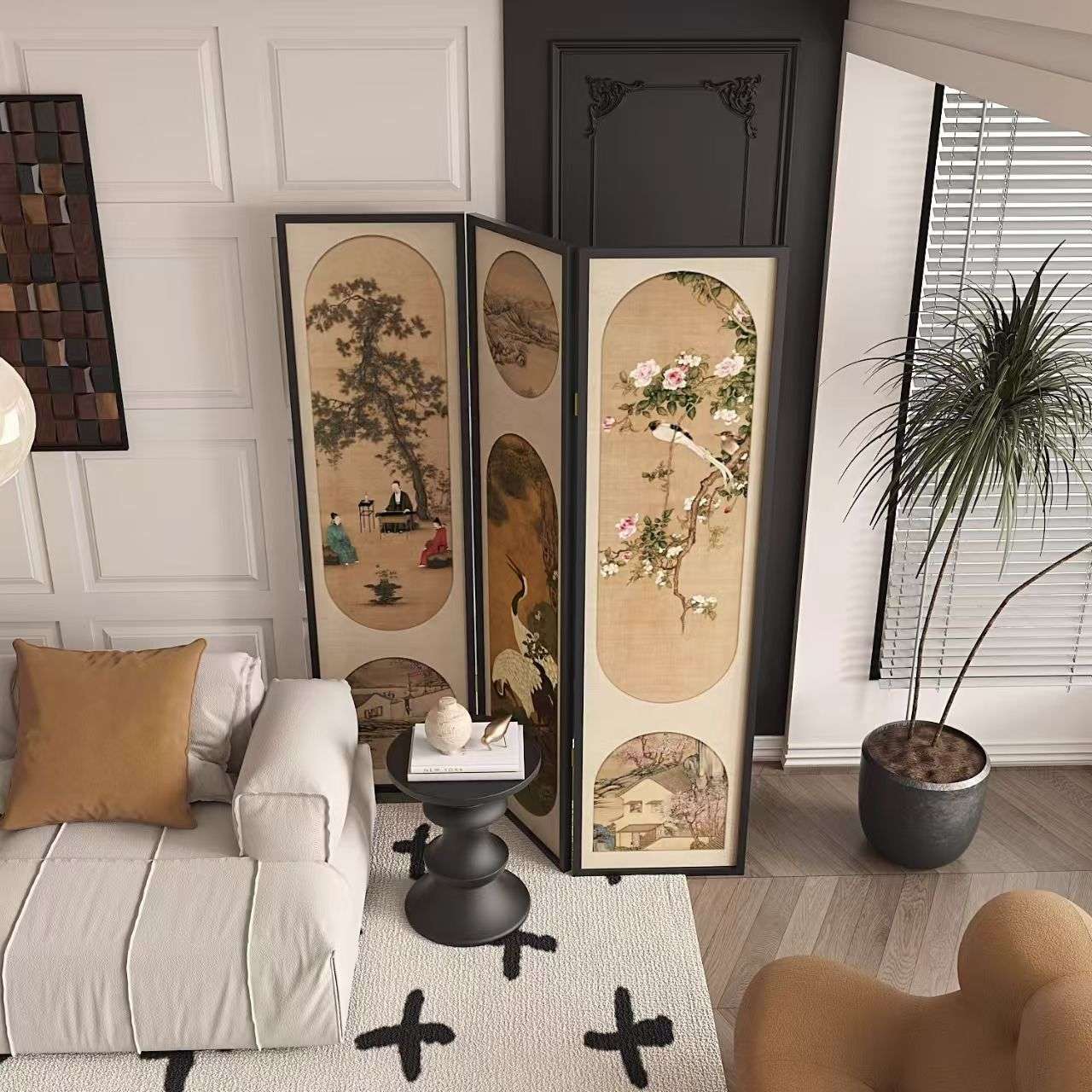 法式屏风隔断客厅可折叠移动遮挡入户进门实木办公室卧室装饰折屏 - 图1