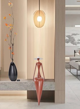 侘寂风意式人物坐姿艺术摆件客厅入户玄关隔断柜酒柜电Y视柜装饰