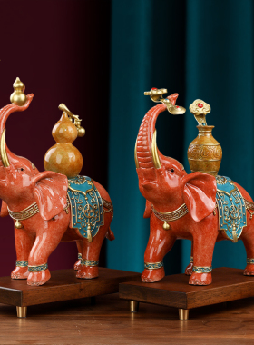 铜大象摆件一对招财吸水象