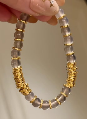 新中式国风招财白水晶盘缠手链轻奢小众碎金小手串沙金串珠手链