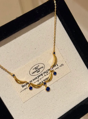 法式复古蓝水滴琉璃小众锁骨链