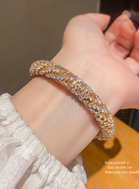 闪钻螺纹圆形开口手镯轻奢高级感气质手环女小众精致时尚手圈手饰