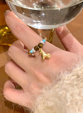 新中式金色钱币小马戒指女轻奢高级感食指戒小众设计开口戒指环