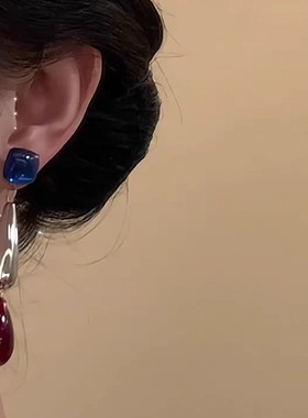 复古撞色拼接水滴耳环轻奢高级感时尚港风气质耳坠个性夸张耳饰女