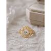 Cute cat head enamel diamond wide ring
