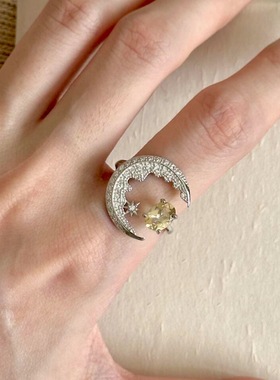 超闪不规则月牙戒指女小众设计气质轻奢镂空八芒星食指戒ins时尚