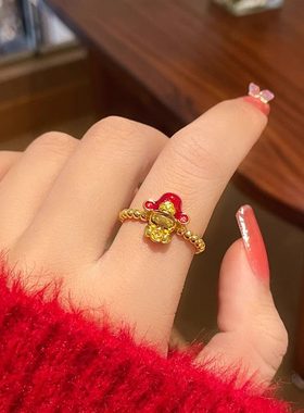 财神爷马年红色戒指女小众设计高级感食指戒2026本命年饰品旺财运