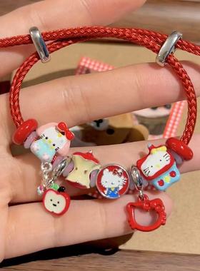童趣可爱苹果KT串珠手链红色编绳多巴胺配饰手饰闺蜜手链小众礼物