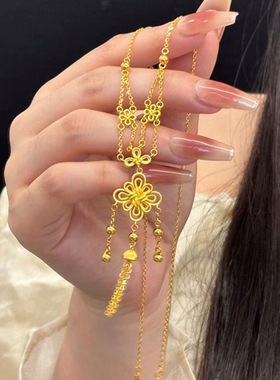 新中式中国结流苏项链复古大气高级氛围感富家千金金色时尚锁骨链