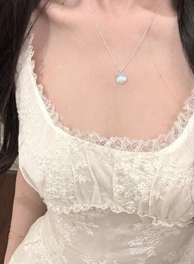 新中式清冷感银色蕾丝蝴蝶结贝壳项链女精致花丝海洋元素锁骨链