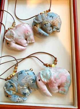 挂件小象吊坠手工设计香云纱项链