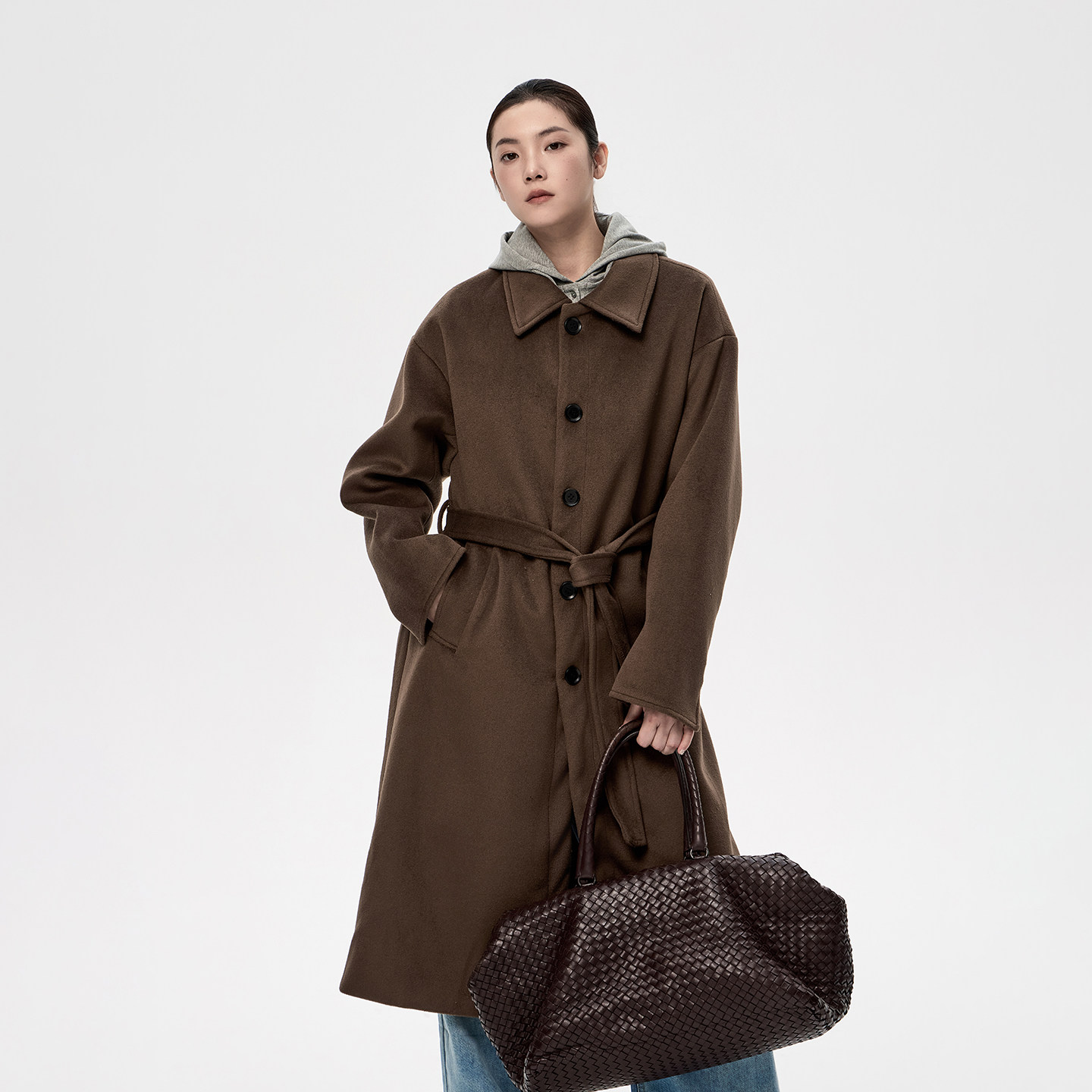 mtvo2025新款冬季翻领单排扣系带收腰毛呢大衣女中长款休闲外套,淘宝优惠券,粉丝福利购,淘宝优惠卷