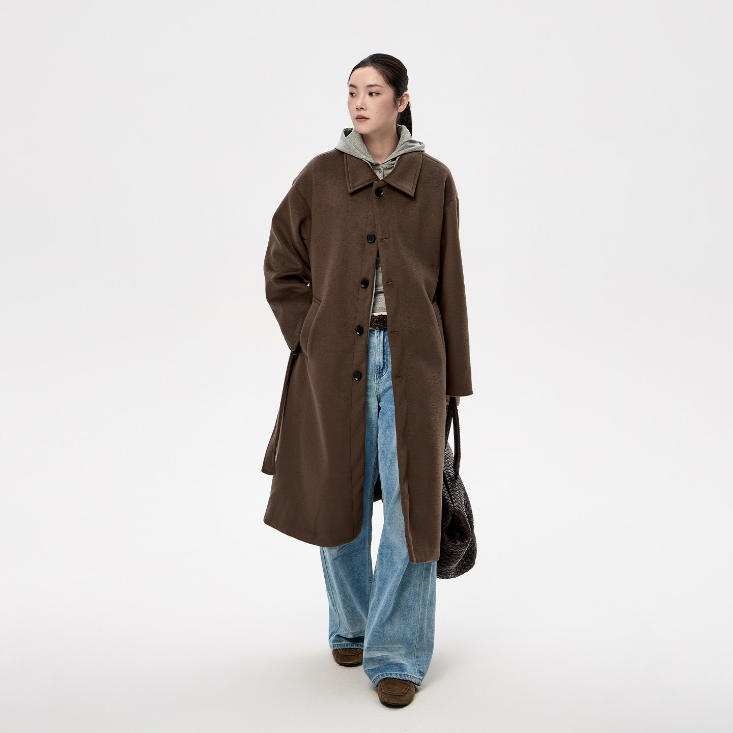 mtvo2025新款冬季翻领单排扣系带收腰毛呢大衣女中长款休闲外套,淘宝优惠券,粉丝福利购,淘宝优惠卷