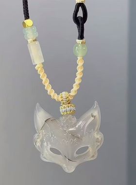 守护狐狸面具青绿九尾狐吊坠