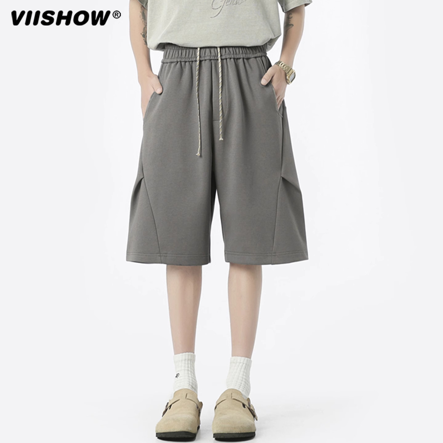 VIISHOW美式褶皱直筒短裤男款夏季新款宽松潮牌速干五分工装裤子,淘宝优惠券,粉丝福利购,淘宝优惠卷