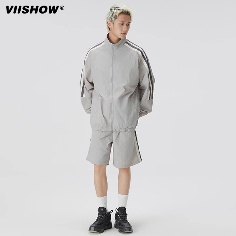 VIISHOW防晒服男士2025三条杠条设计感情侣潮流上衣短裤运动套装,淘宝优惠券,粉丝福利购,淘宝优惠卷