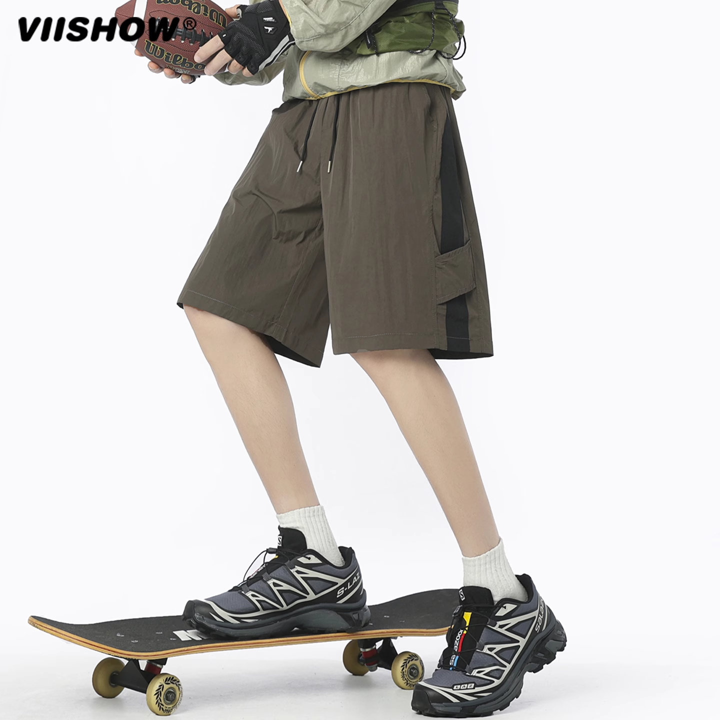 VIISHOW夏季薄款速干运动短裤男潮牌撞色拼接宽松青少年五分裤子 - 图2