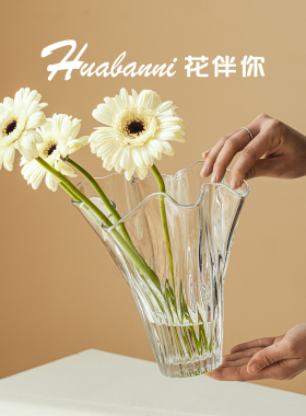 简约玻璃敞口白菜花瓶波浪边