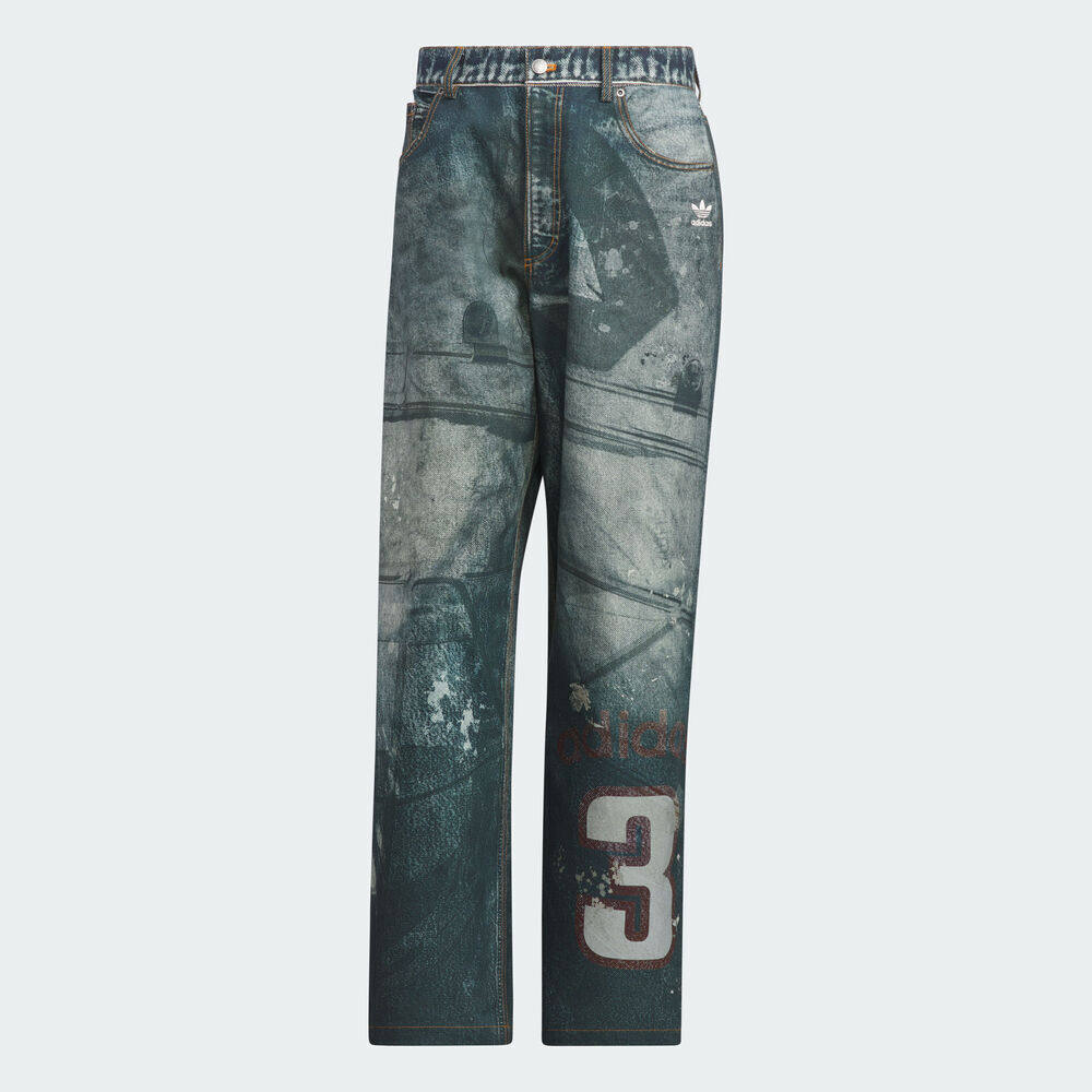 adidas阿迪达斯三叶草男子运动休闲街头宽松牛仔长裤KC2691 - 图1