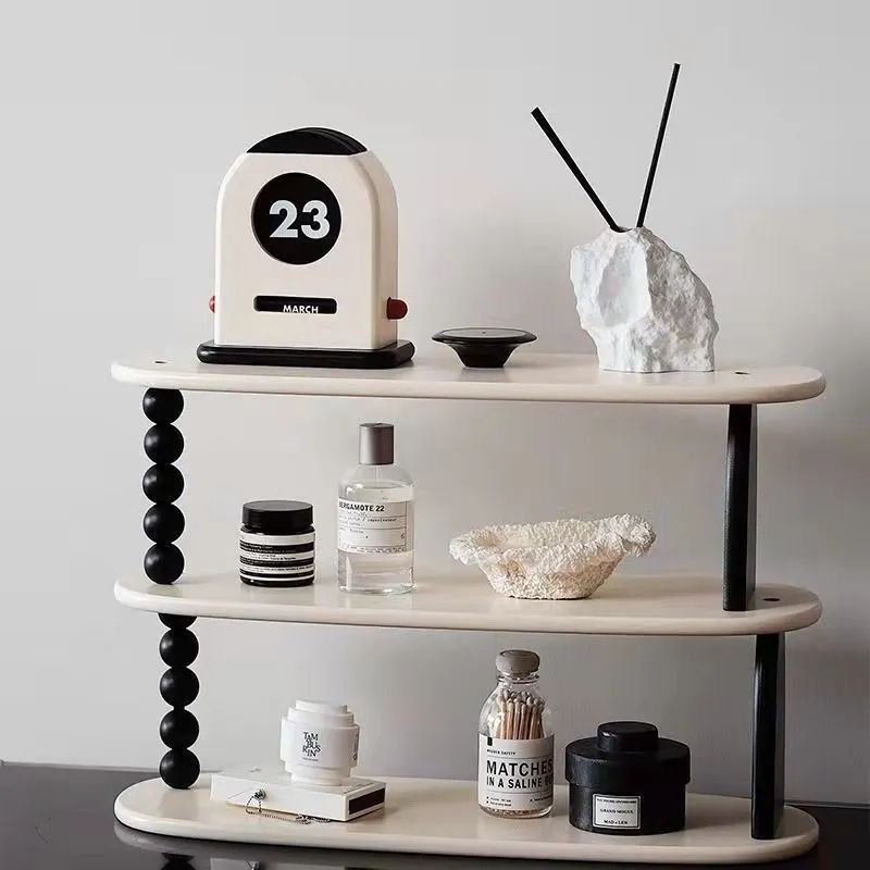 ins风台桌面复古多功能收纳架面整理木质杯子香水化妆卧室置物架 - 图0