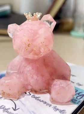 水晶滴胶碎石镜面熊公仔熊天然可居工艺品摆件